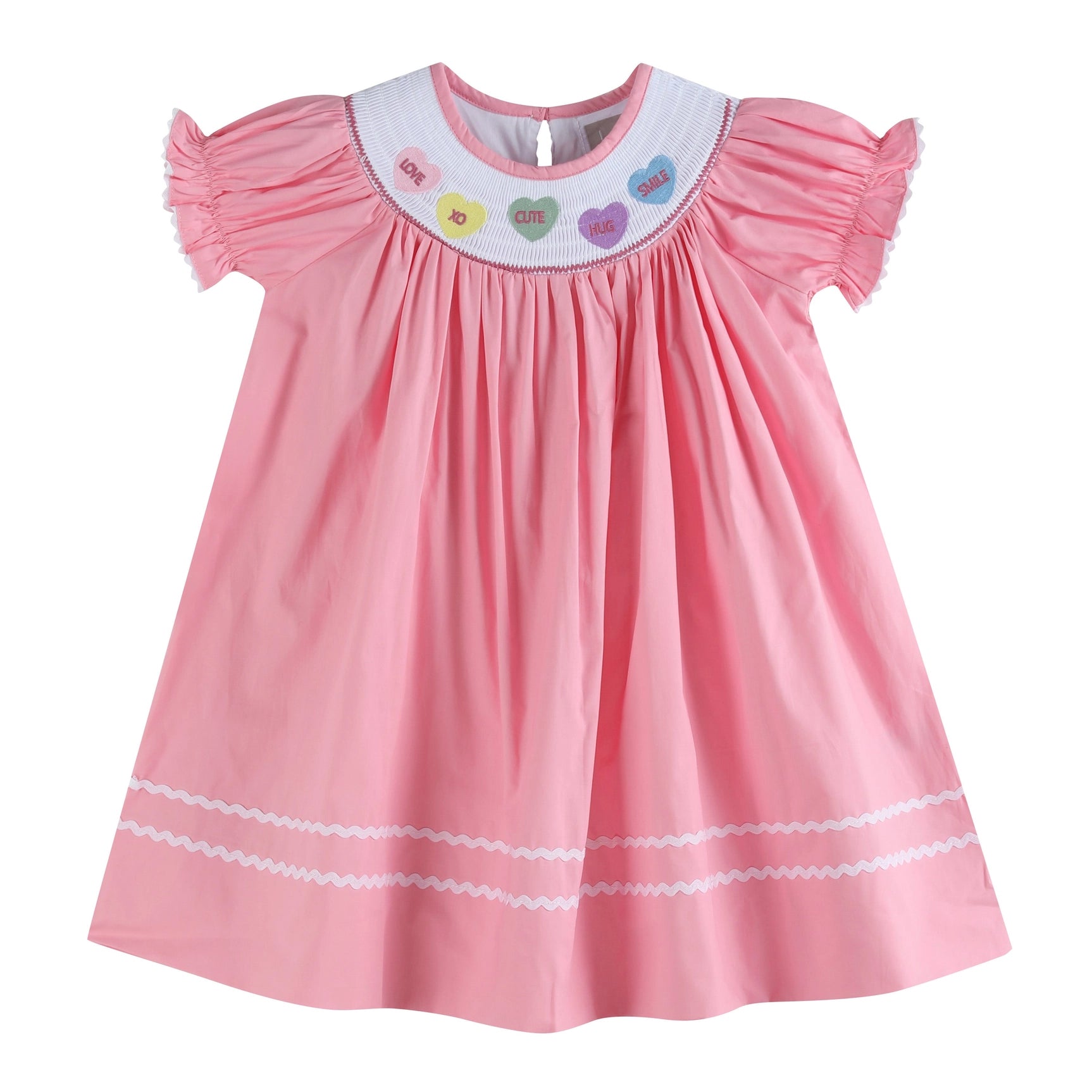 Pink Candy Heart Smocked Bishop Dress