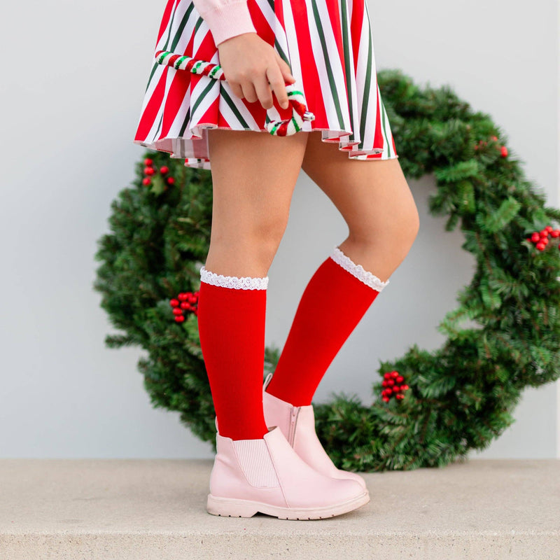 Santa Baby Lace Top Knee High Socks