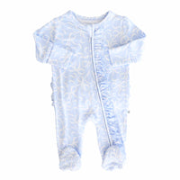 Blue-tiful Bows Ruffle Zipper Footie