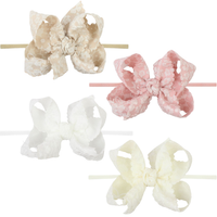 1/4" Pantyhose Headband w/Scalloped Edge Lace Flower Bow