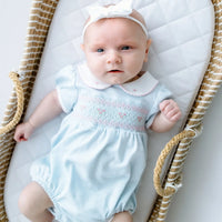 Piper's Classics Light Blue Girl Smocked Collared S/S Bubble