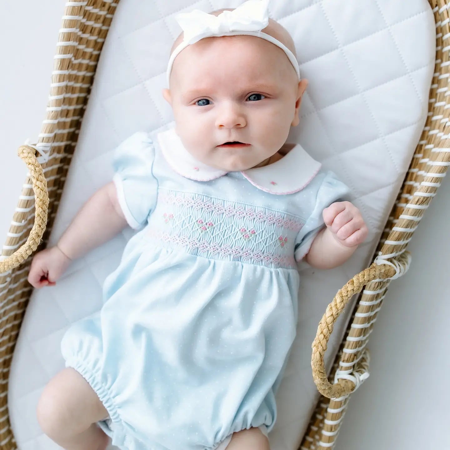 Piper's Classics Light Blue Girl Smocked Collared S/S Bubble