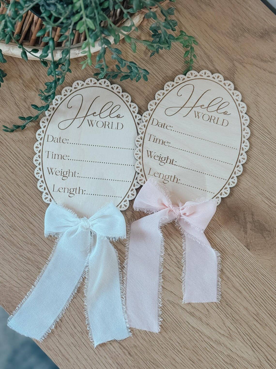 Hello World Baby Birth Announcement Sign – Vintage inspired