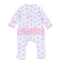 Santa Baby Print Ruffle Zip Footie - Pink