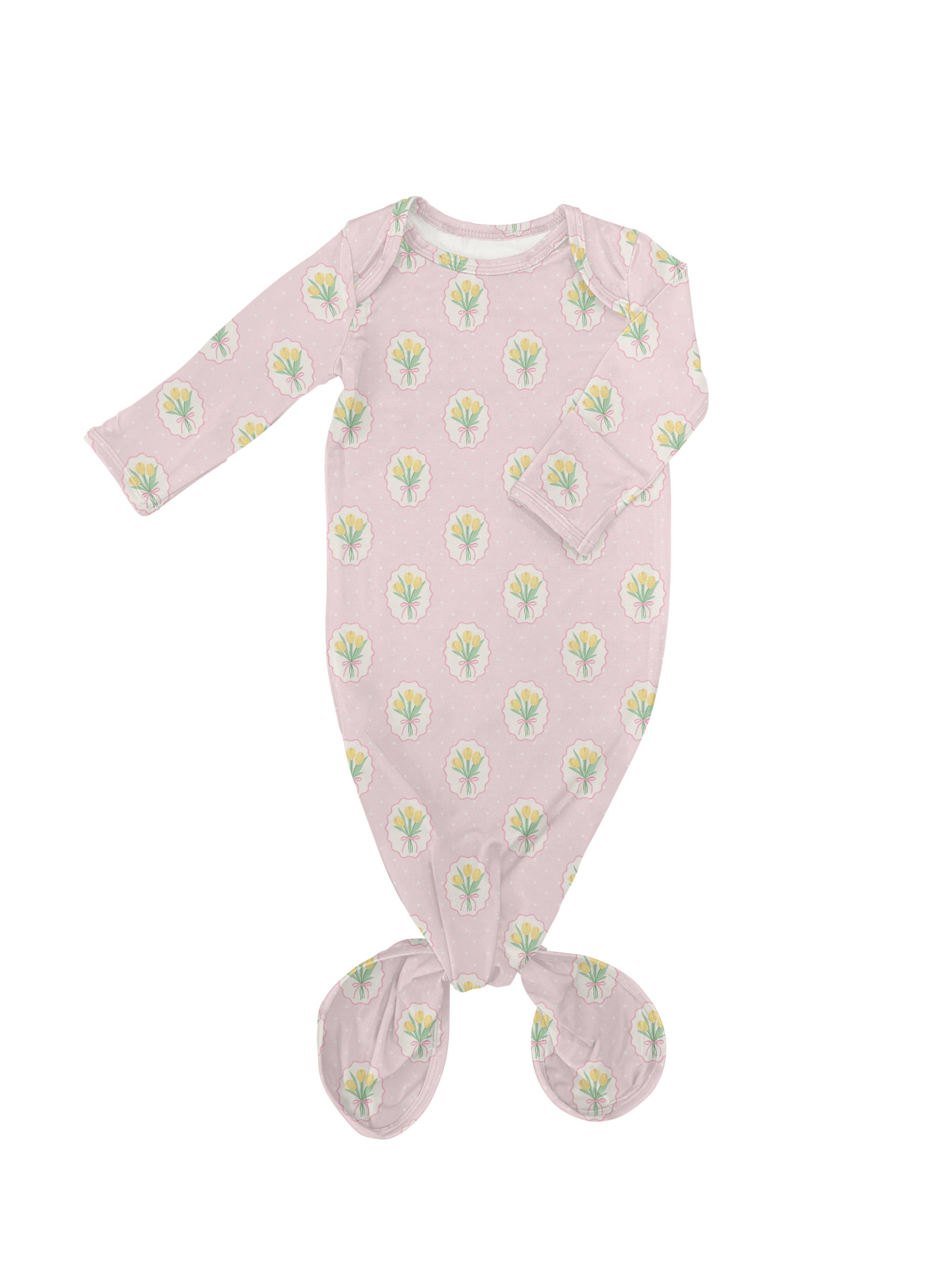 Fancy Tulips (Cottage Pink) Knotted Infant Gown