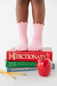 Ribbed Lettuce Trim Midi Socks - Blossom