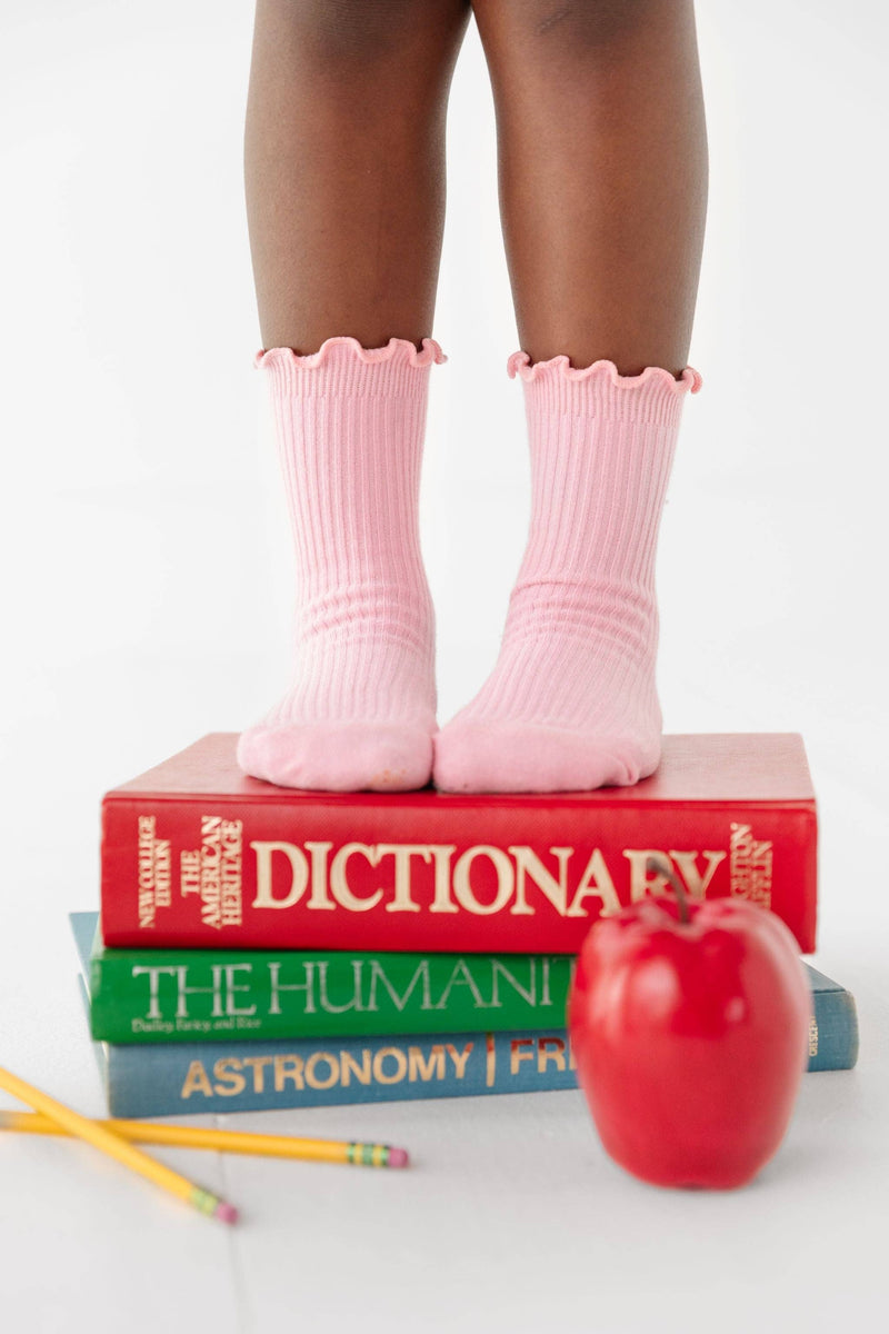 Ribbed Lettuce Trim Midi Socks - Blossom