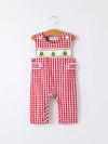 Christmas Embroidered Tree Plaid Romper