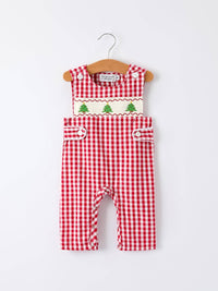 Christmas Embroidered Tree Plaid Romper
