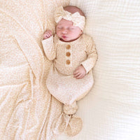 Lovely Leopard Bamboo Waffle Baby Knot Gown & Hat Set