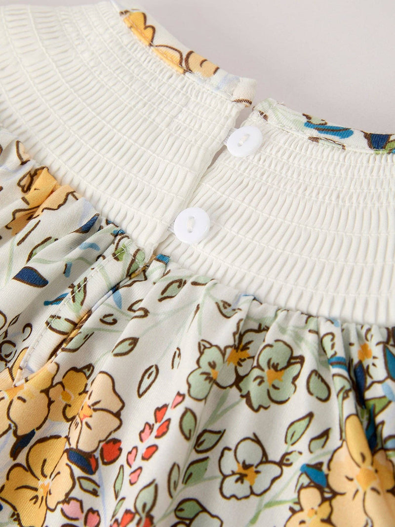 Fall Floral Embroidery Smocked Bubble