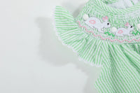 Green Seersucker Easter Bunny Smocked Flutter Romper