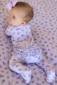 Ribbon & Roses Ruffle Zipper Footie | Purple
