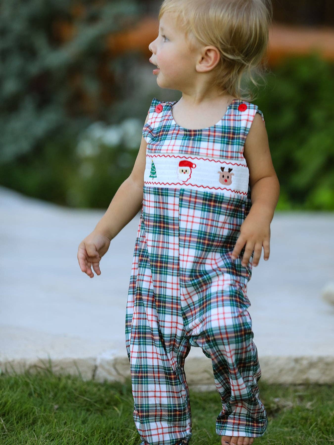 Christmas Plaid Embroidered Smock Longall