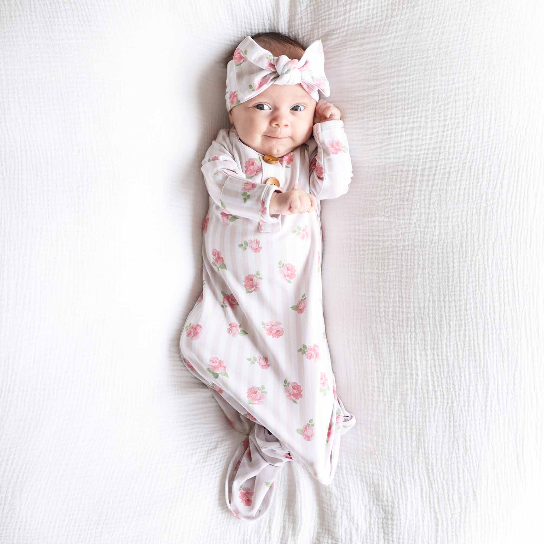 Rosy & Cozy Newborn Baby Knot Gown & Hat Set