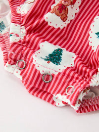Christmas Santa Print Ruffle Bubble Romper