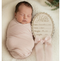 Hello World Baby Birth Announcement Sign – Vintage inspired