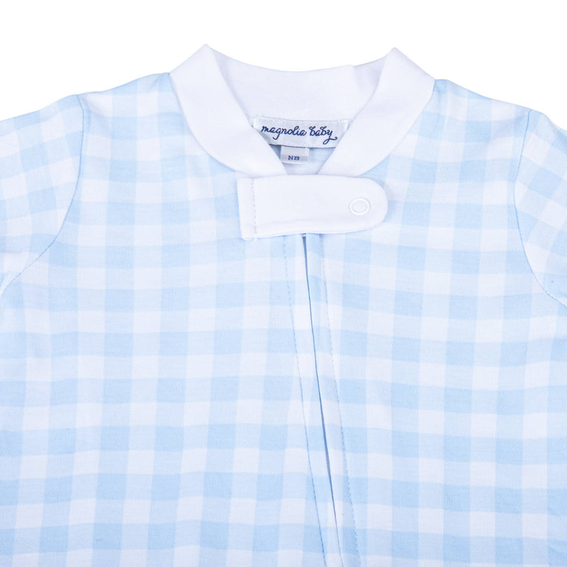 Baby Checks Zipper Footie - Blue