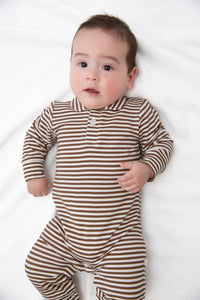 Chocolate Stripes - Sweatshirt Polo Romper