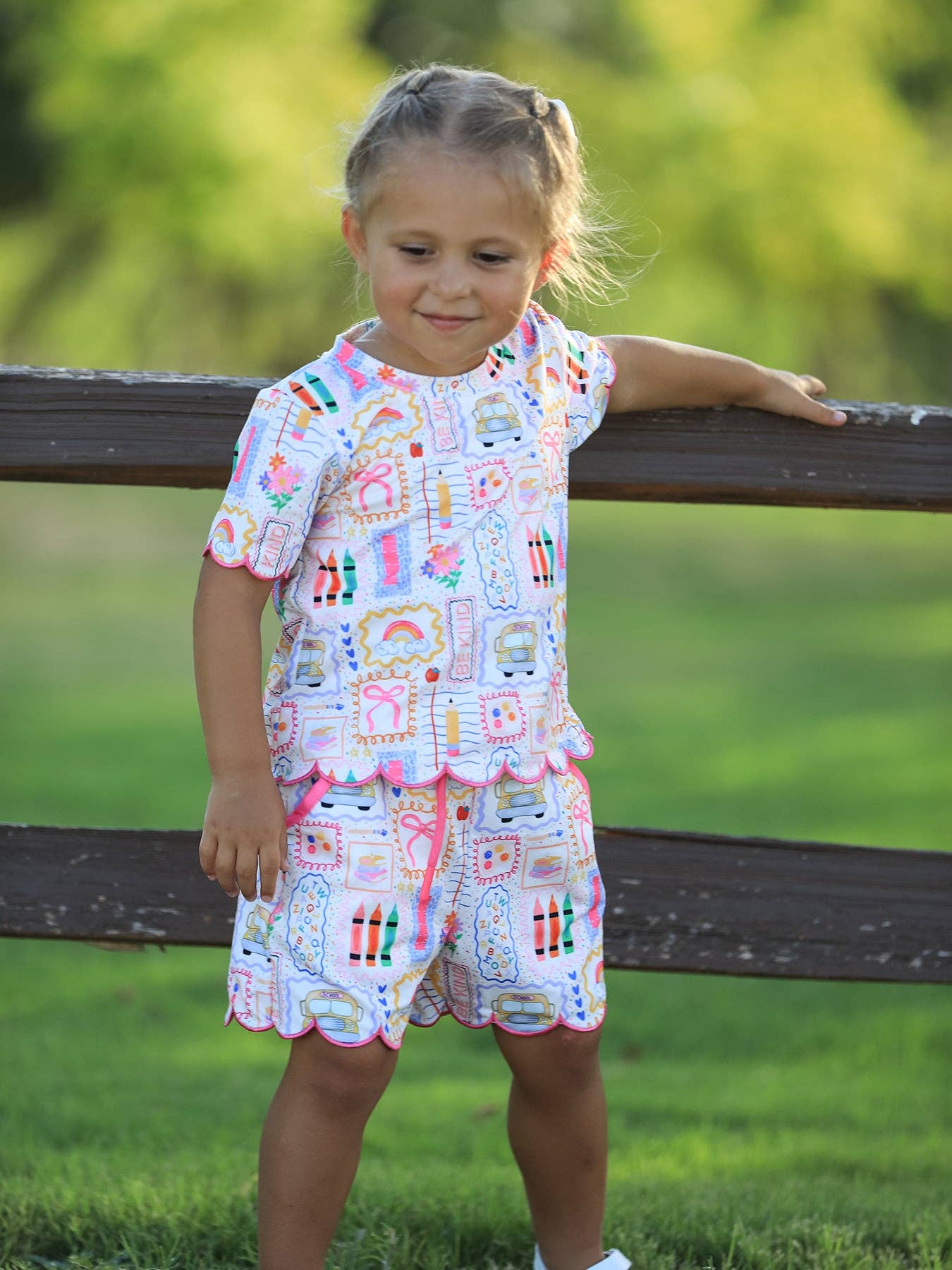 Back to School Print Scallop Short Set