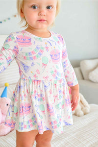 Long Sleeve Twirl Bodysuit | Birthday Bash Pink