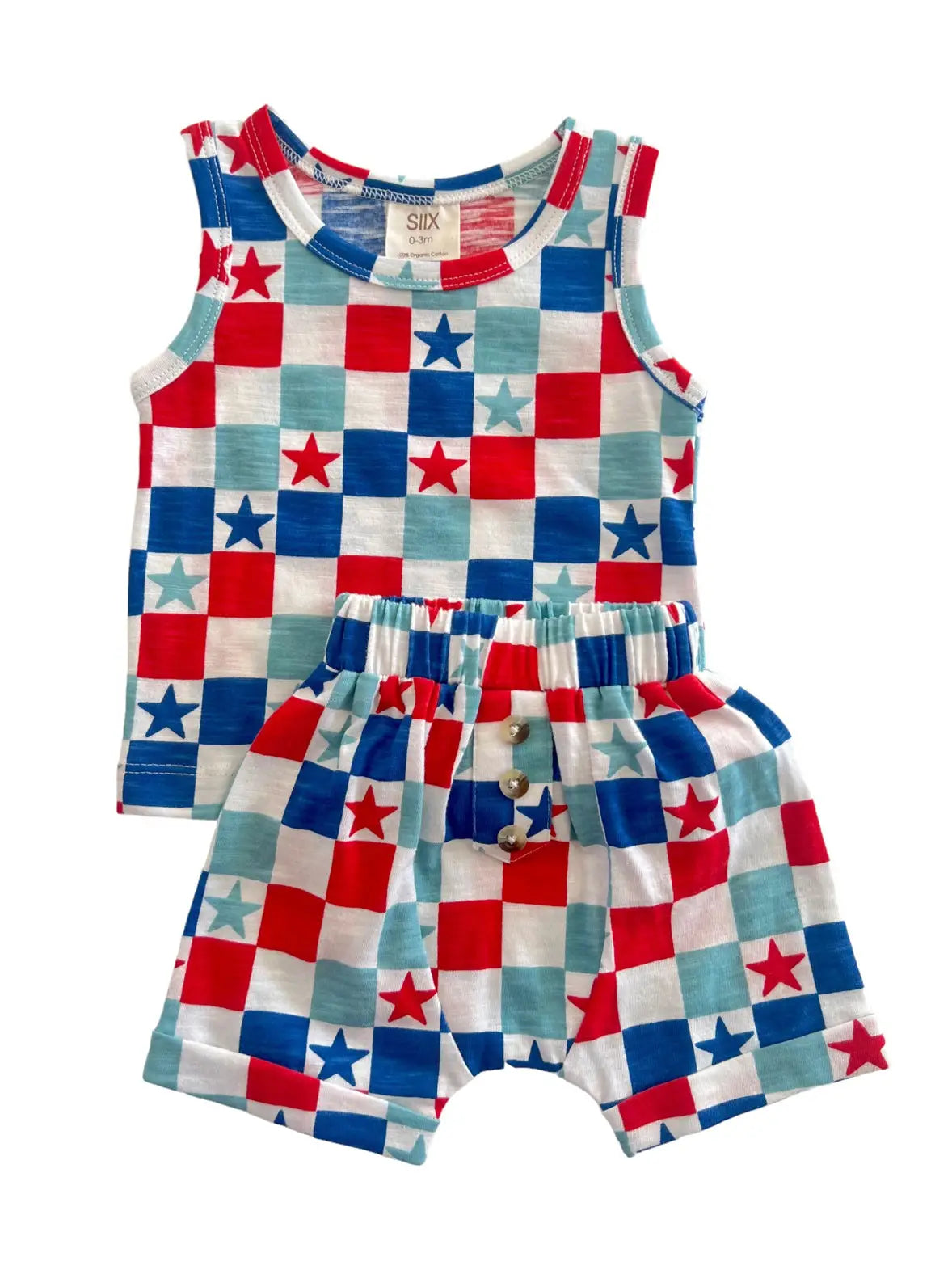 Red, White & Blue Checkerboard / Organic Tank & Short Set