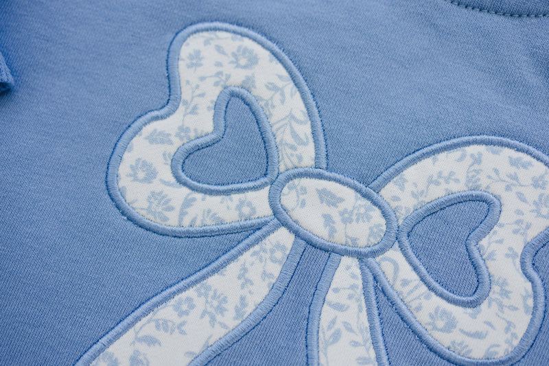 Blue Toile Applique Bow Sweatshirt