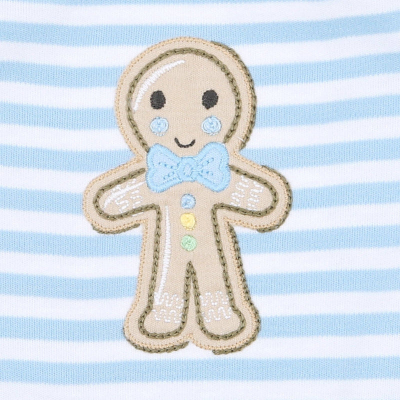 Gingerbread Land Zip Footie - Blue