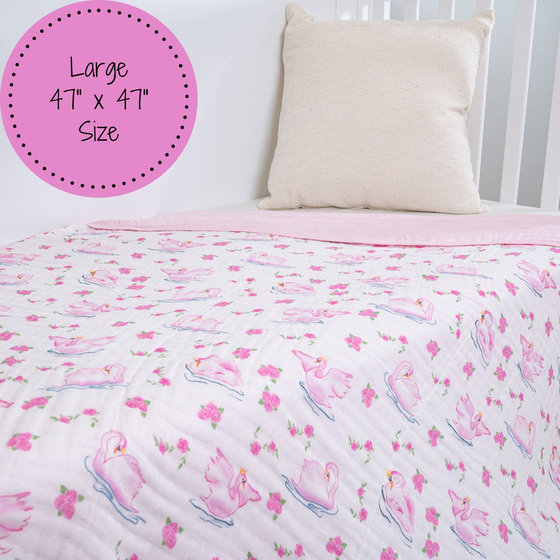 Elegant Swan Cotton Muslin Blanket