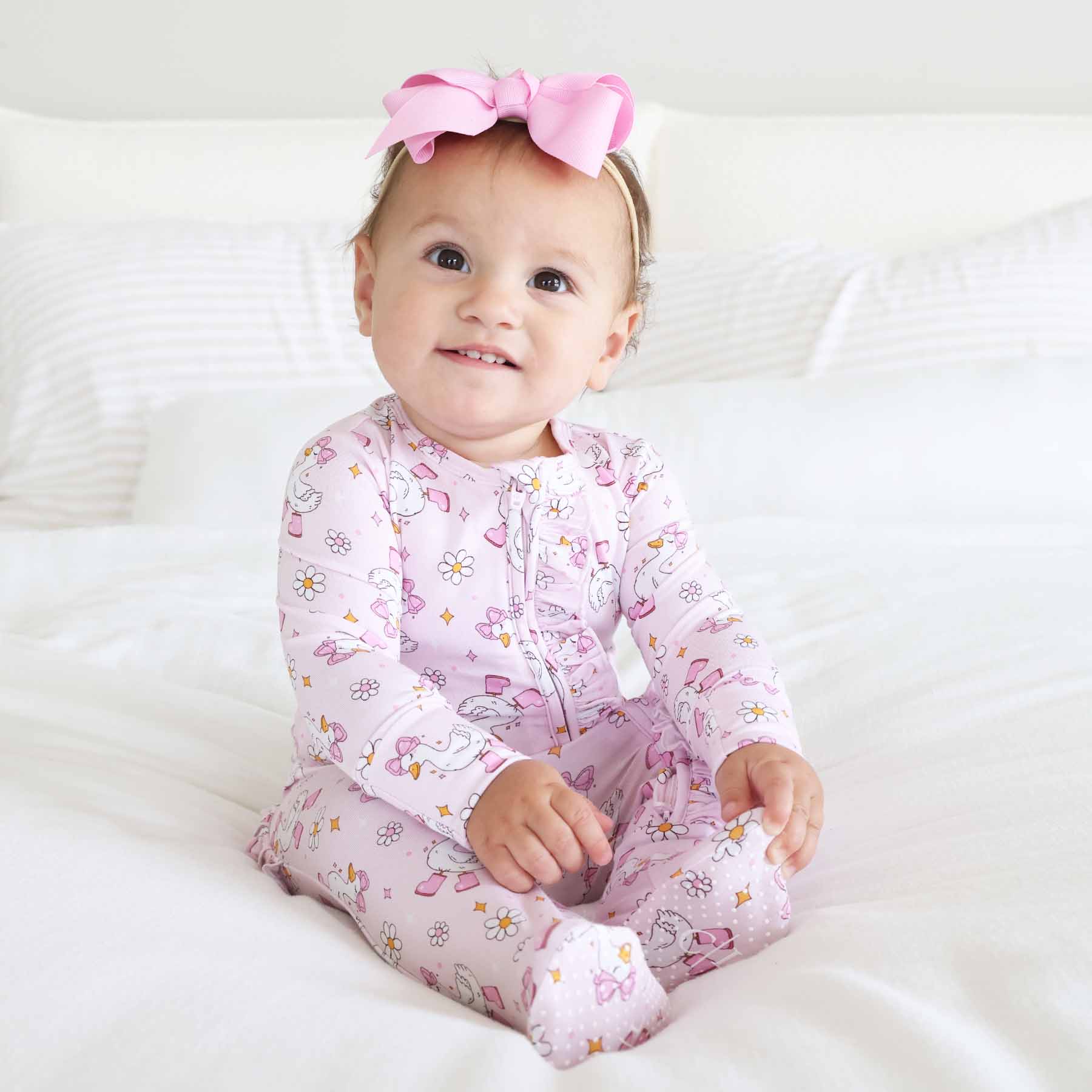 Silly Goose Ruffle Zipper Footie | Pink