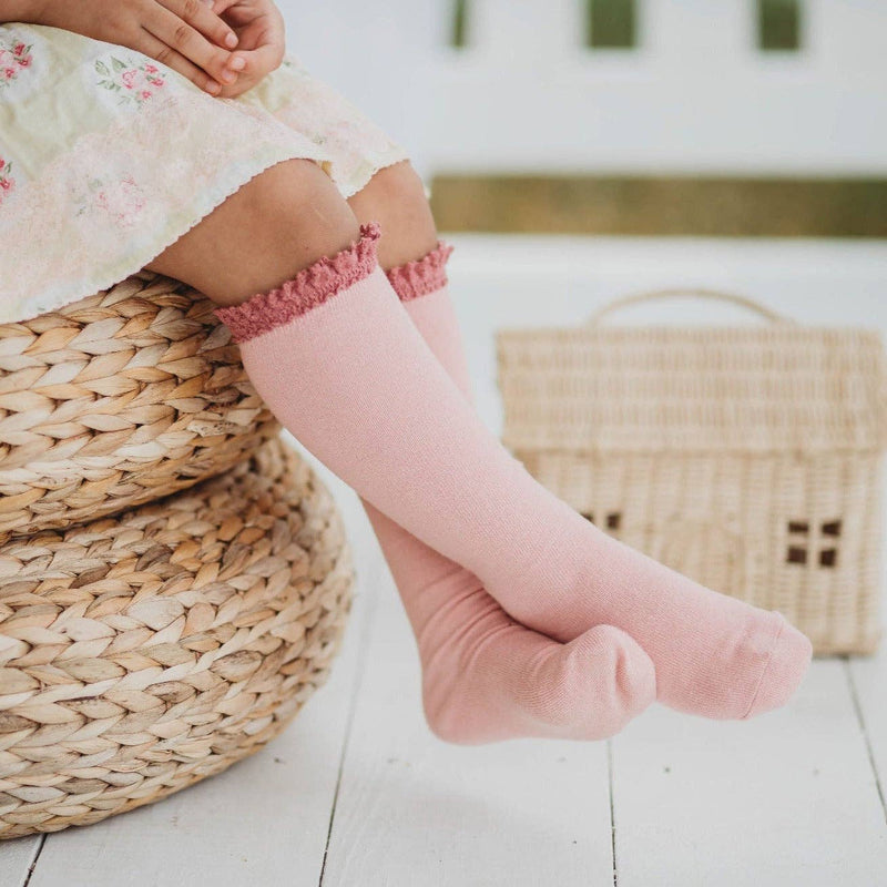 Blush + Mauve Lace Top Knee High Socks