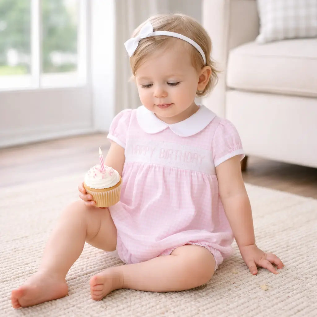 Birthday Classics Pink Smocked Collared Bubble