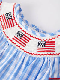 Flag Embroidered Smocked Girls Romper