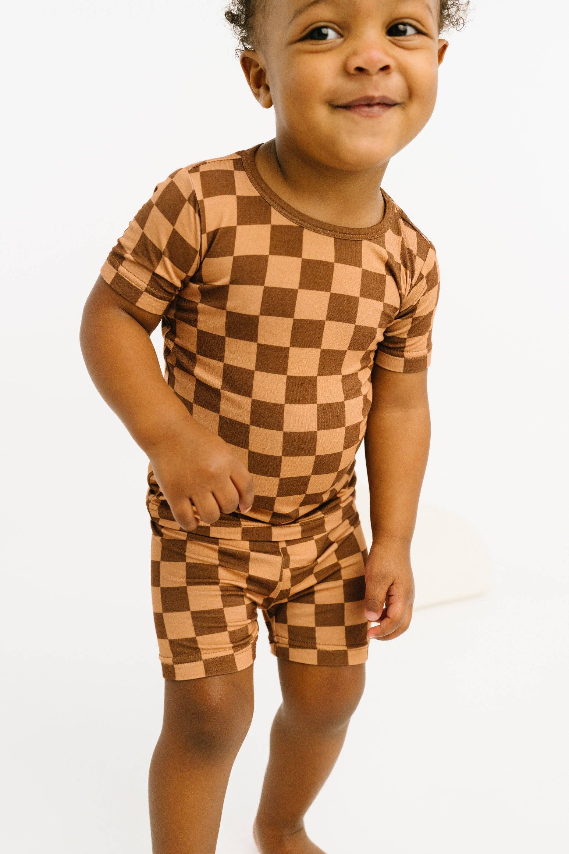 Espresso Checkered Bamboo Shorts Set