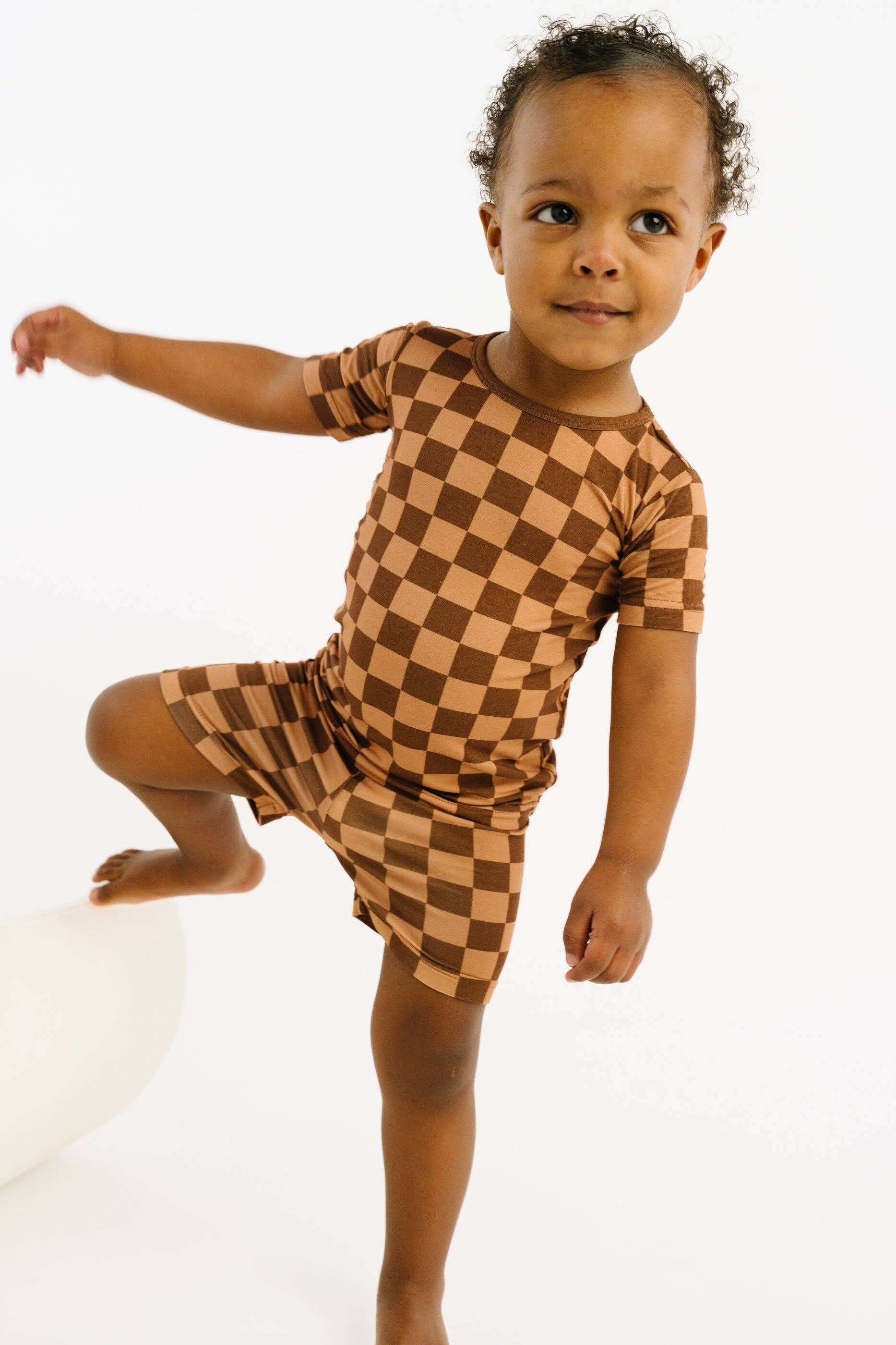 Espresso Checkered Bamboo Shorts Set