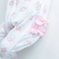 Santa Baby Print Ruffle Zip Footie - Pink