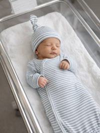 Dusty Blue Stripe / Ribbed Gown + Hat Set