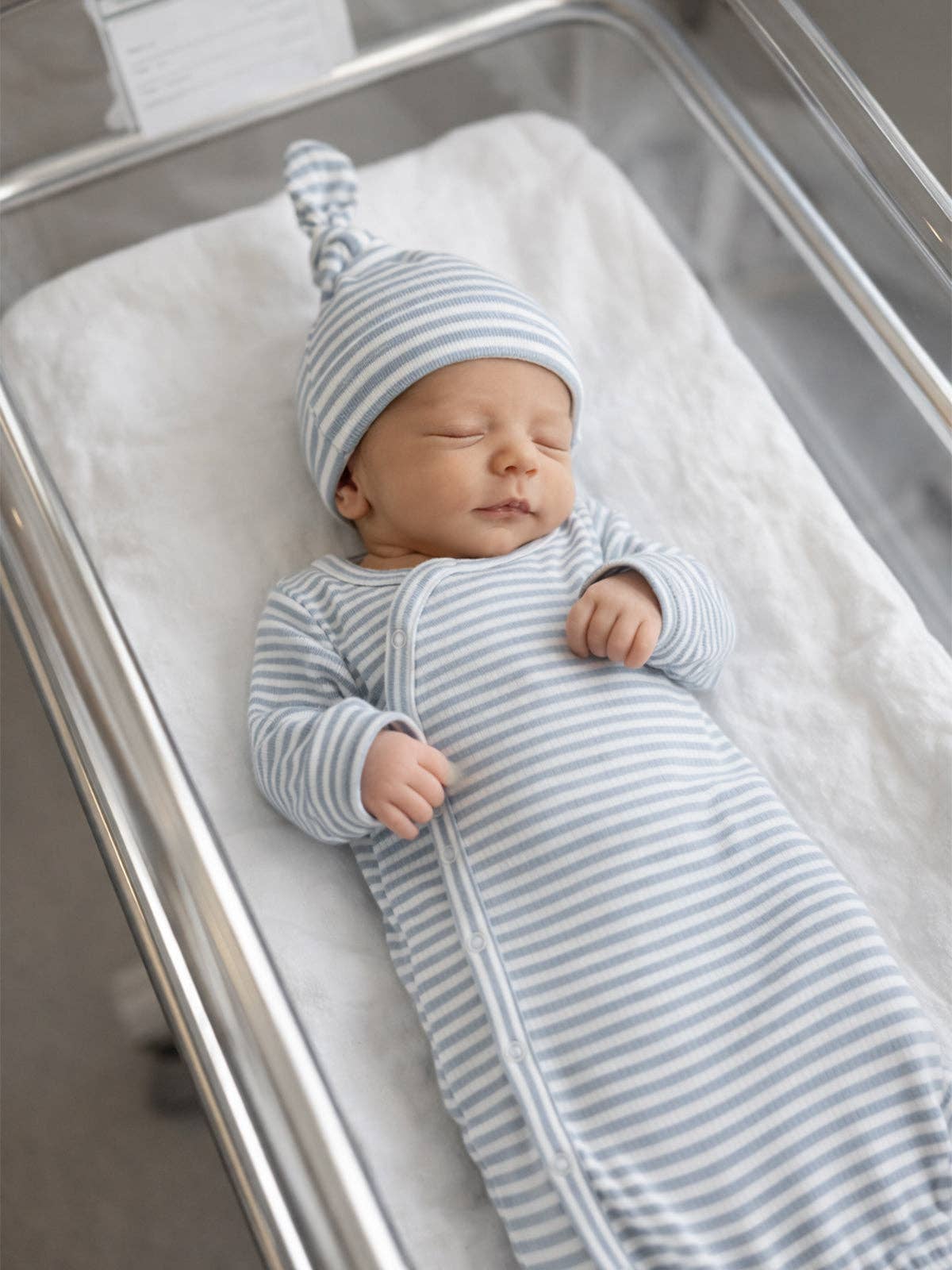 Dusty Blue Stripe / Ribbed Gown + Hat Set