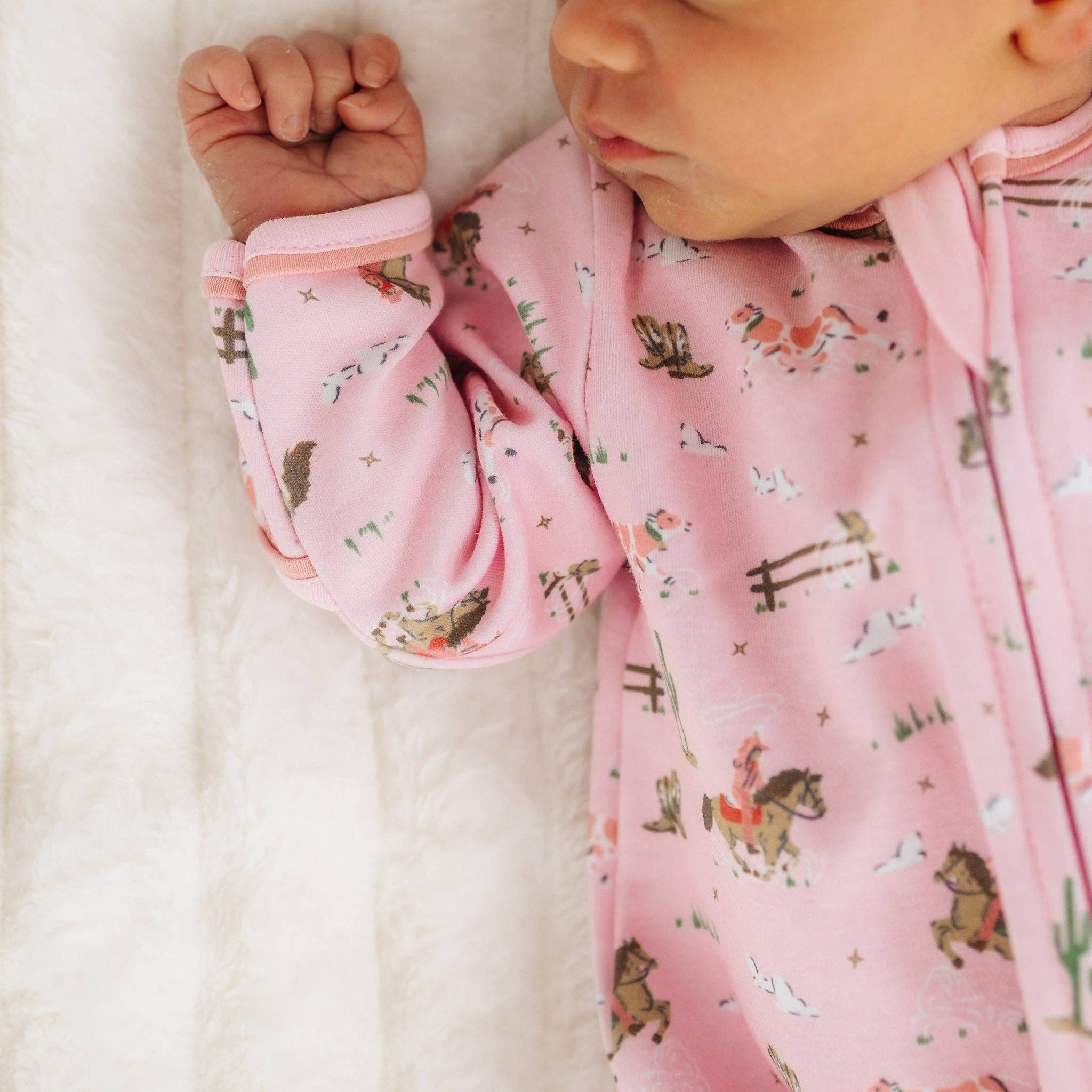 Little Wranglers Zip Footie - Dusty Rose