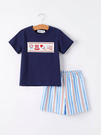 4th of July Embroidery Boys Short Sleeved Short Set