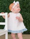 White Swiss Dot & Light Blue Swing Top & Bloomer Set