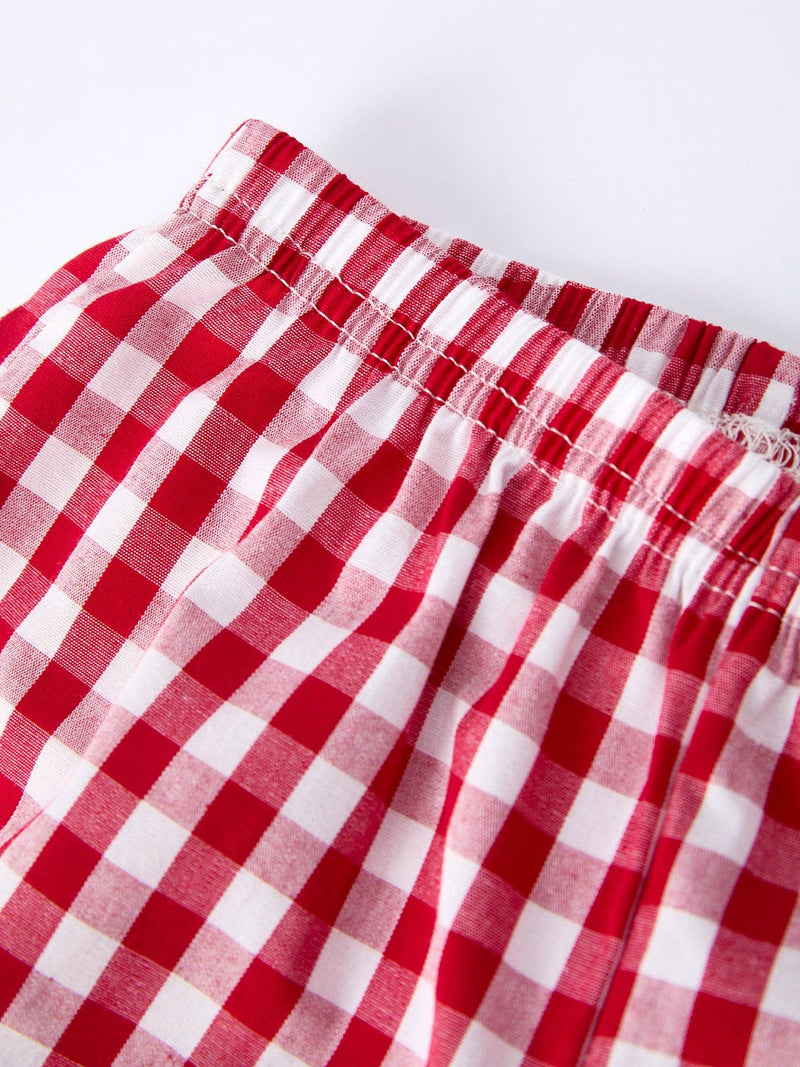 Valentine Applique Heart Dog Plaid Boy's Set