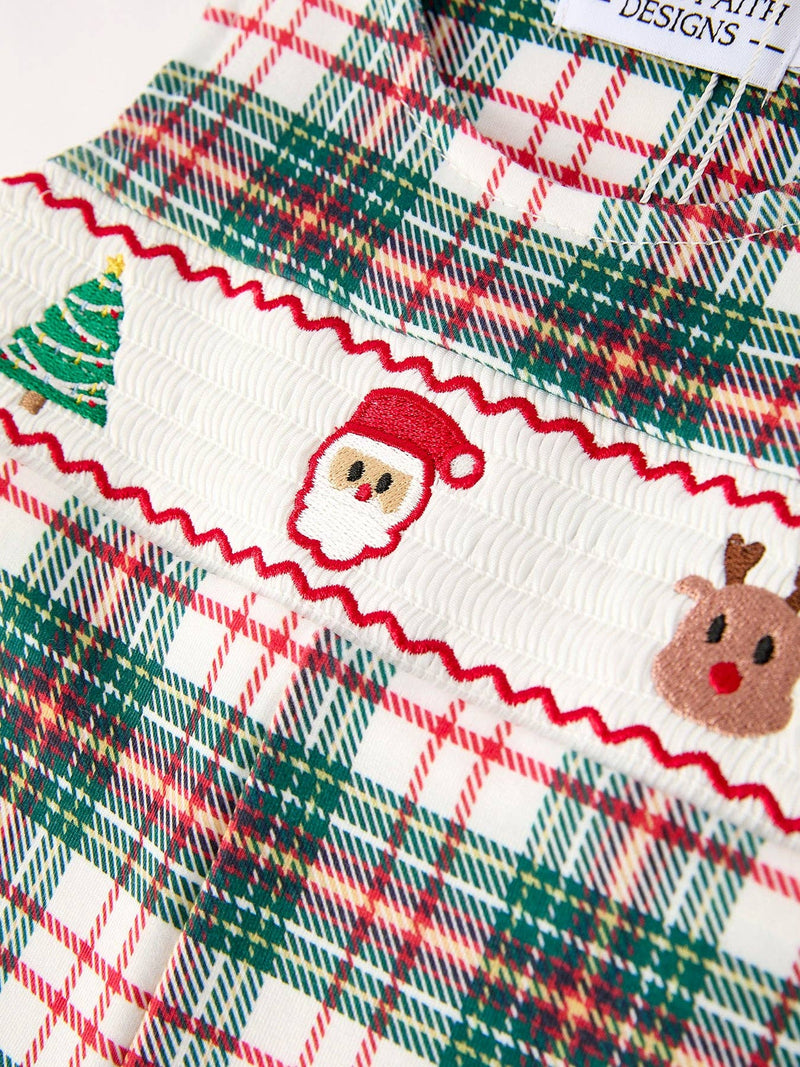Christmas Plaid Embroidered Smock Longall