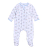 Santa Baby Print Ruffle Zip Footie - Light Blue