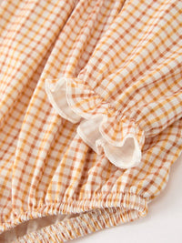 Orange Plaid Sunflower Collar Bubble Romper