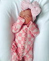 Strawberry/Rosy Checkerboard Frill Zip Footie
