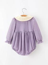 Purple Plaid Floral Collar Bubble Romper