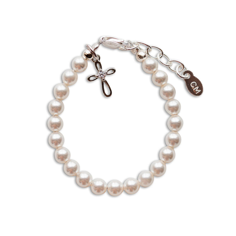 Silver Cross Pearl Baby Bracelet - Lacey