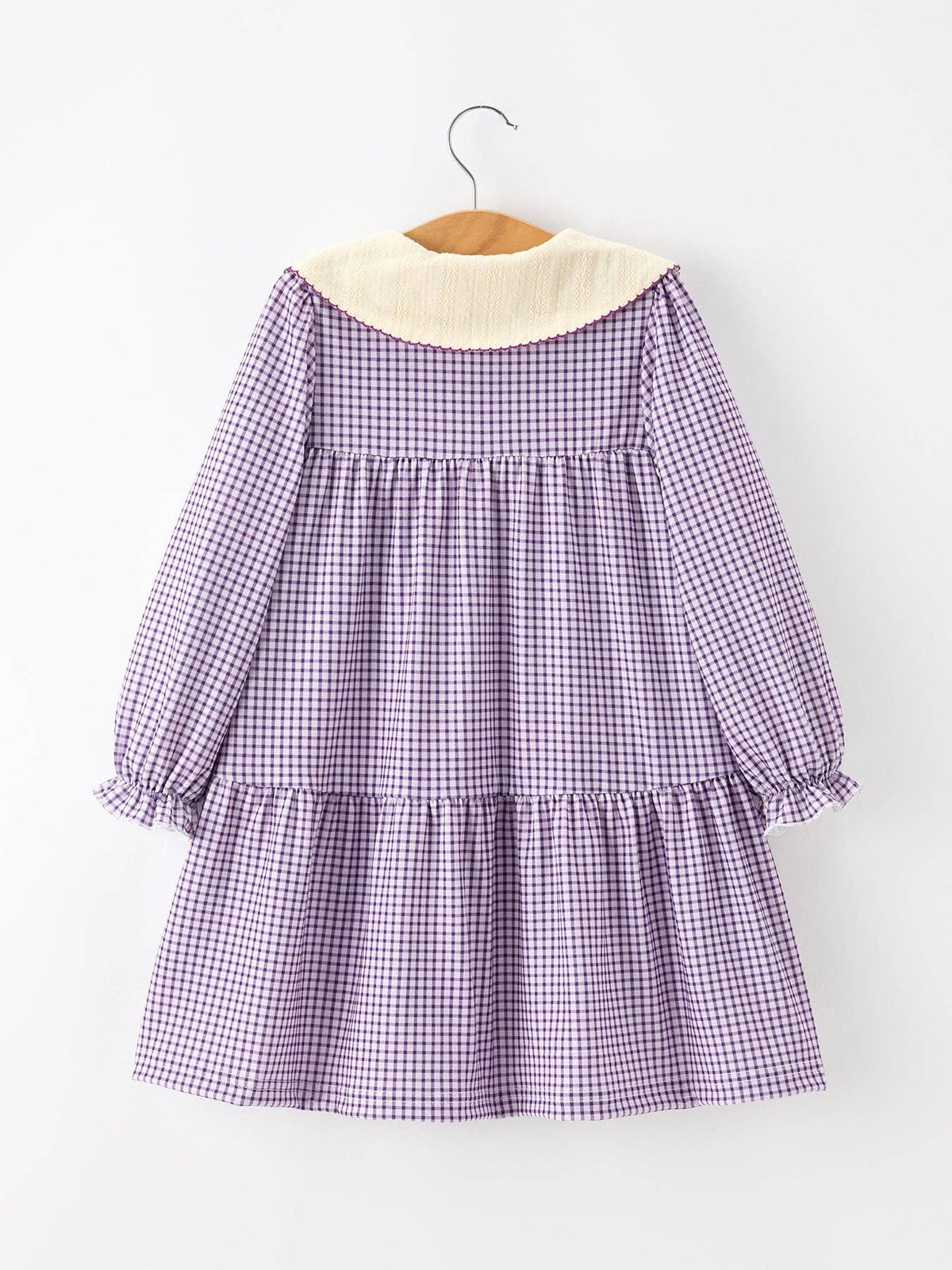 Purple Gingham Floral Collar Dress