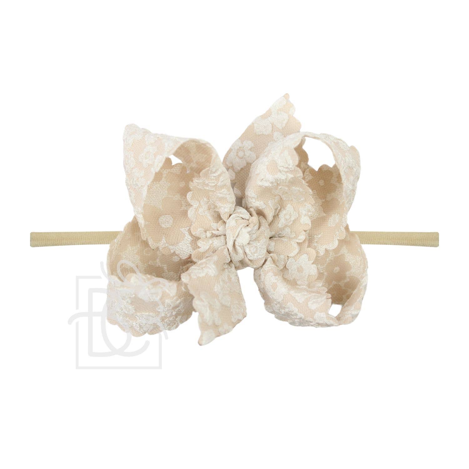 1/4" Pantyhose Headband w/Scalloped Edge Lace Flower Bow